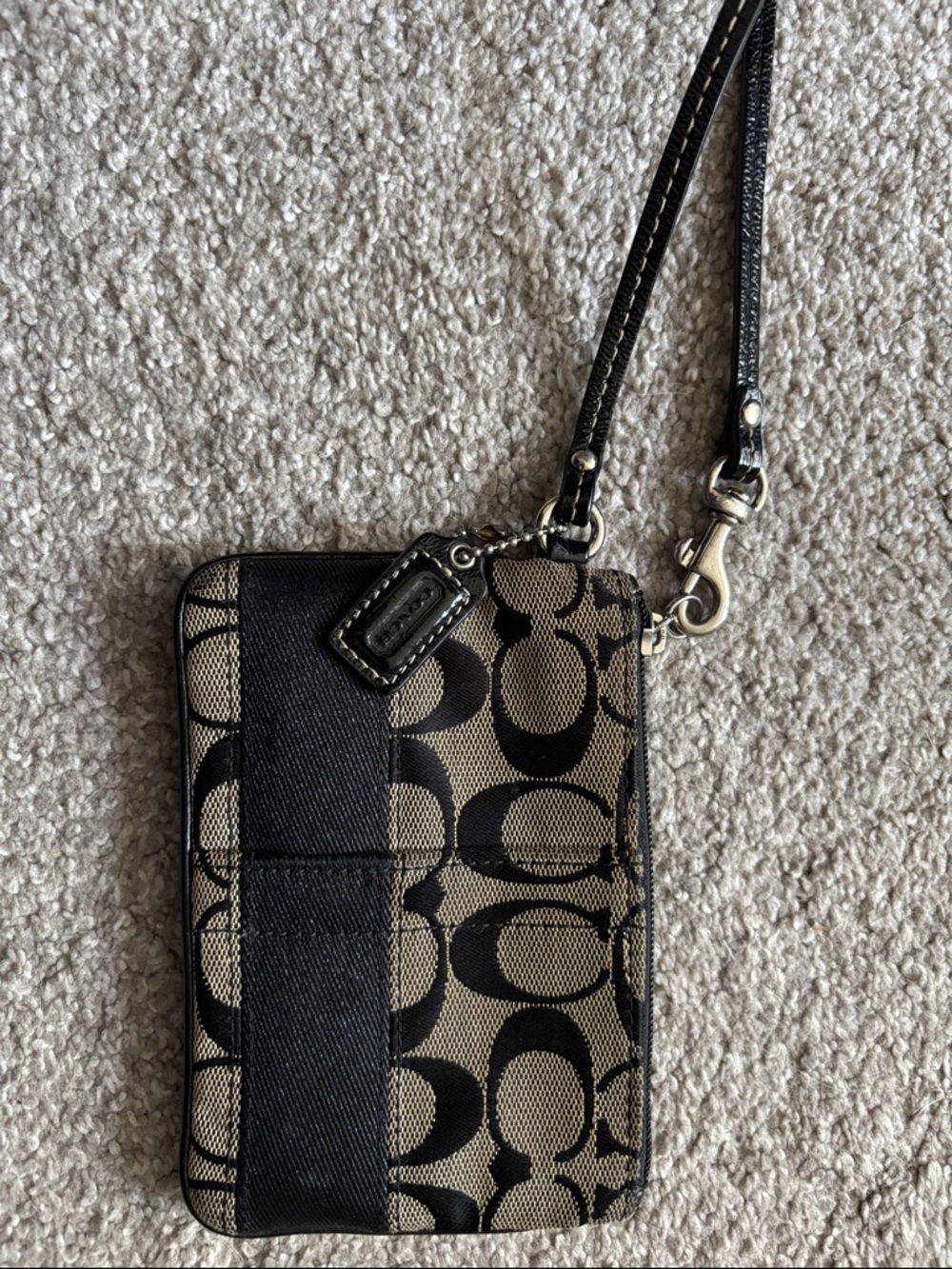 Coach Signature Canvas Wristlet in Black and Grey